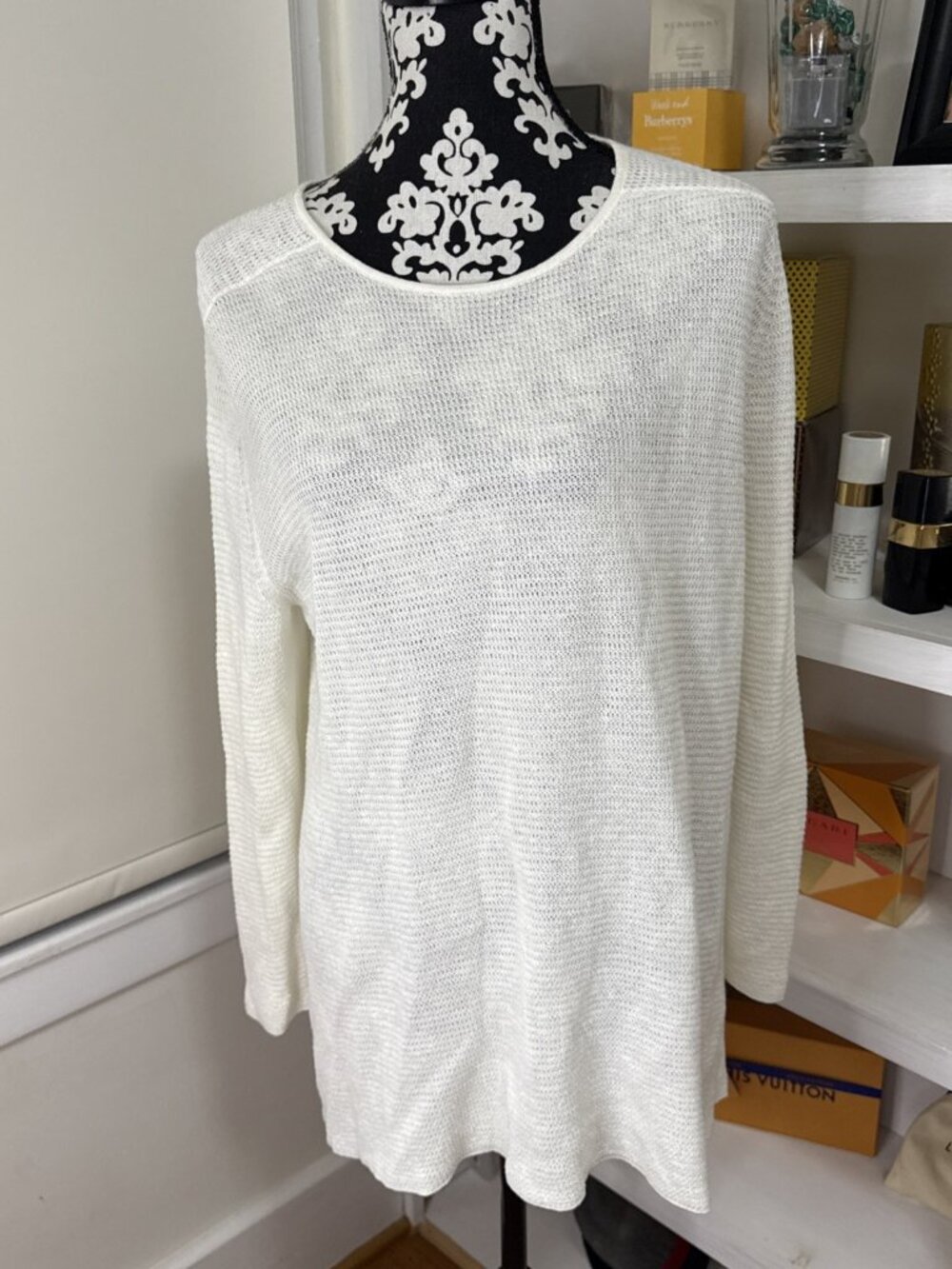 EILEEN FISHER Women’s Sweater Pullover Top Boxy Long Sleeve Organic Linen Large